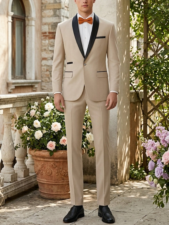 Veste homme de costume, 2 pièces, stretch et anti-rides, beige