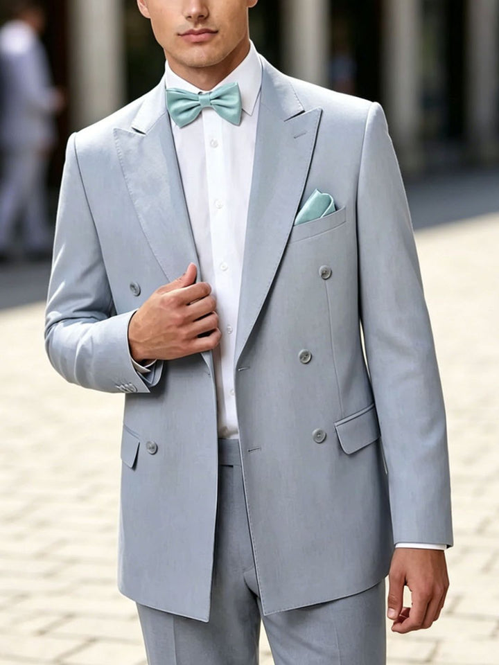 Veste homme de costume, 2 pièces, bleu clair, croisé en laine mélangée 