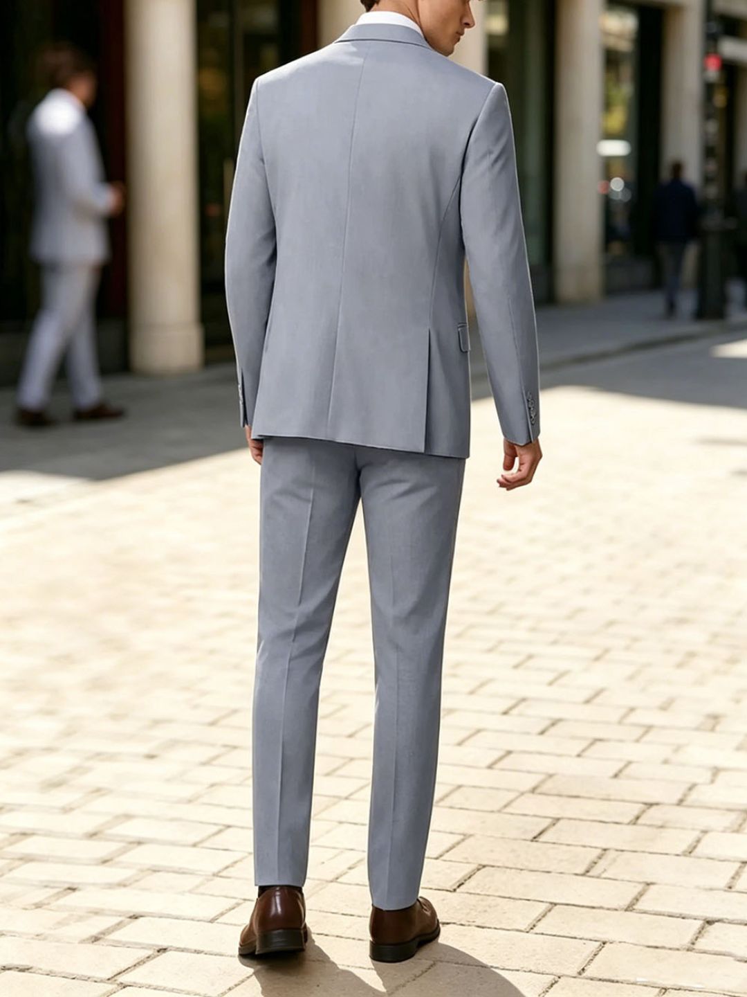 Veste homme de costume, 2 pièces, bleu clair, croisé en laine mélangée 