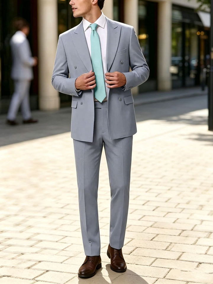 Veste homme de costume, 2 pièces, bleu clair, croisé en laine mélangée 