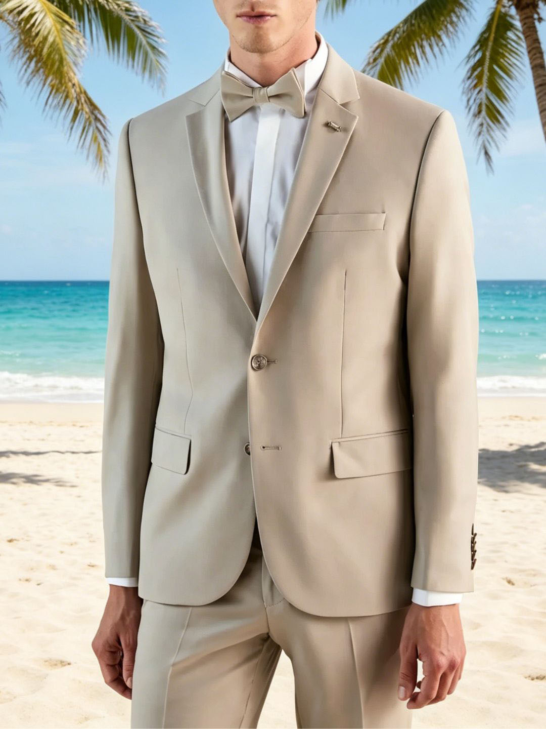 Costume homme 2 pièces, beige à deux boutons