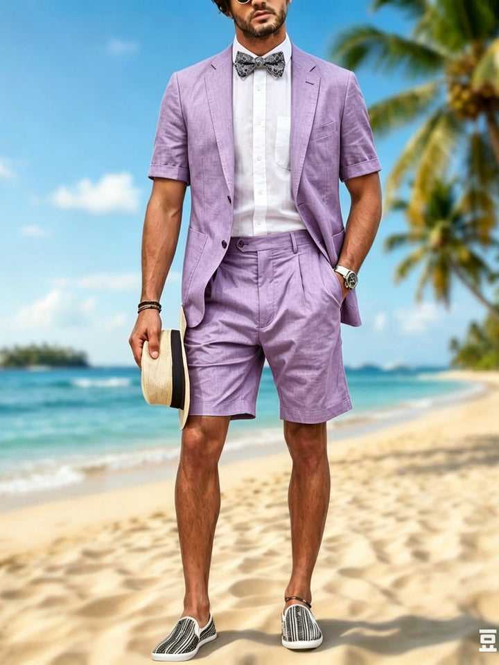 Ensemble deux pièces composé d'un short et d'une manche courte en lin couleur sauge