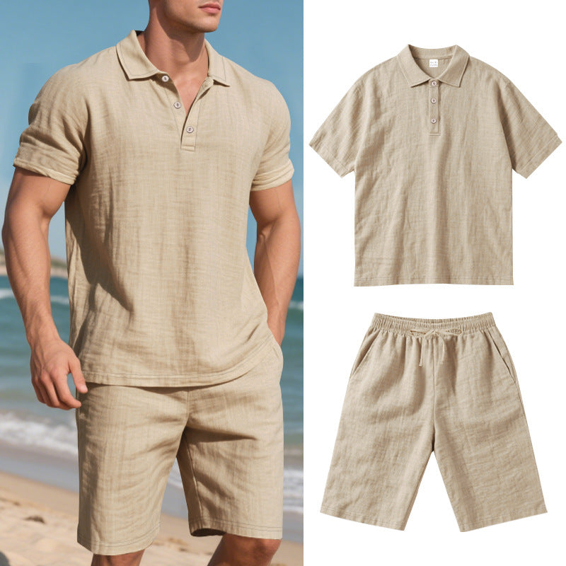Chemise décontractée pour homme, manches courtes, short, unie, en Lin