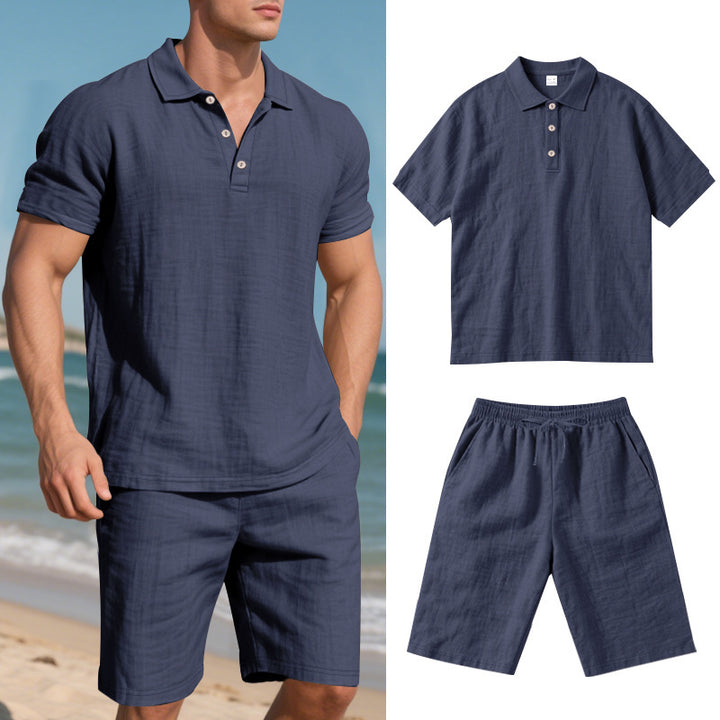 Chemise décontractée pour homme, manches courtes, short, unie, en Lin