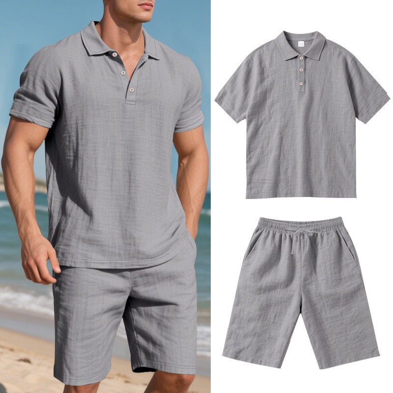 Chemise décontractée pour homme, manches courtes, short, unie, en Lin