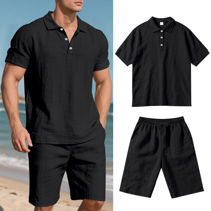 Chemise décontractée pour homme, manches courtes, short, unie, en Lin