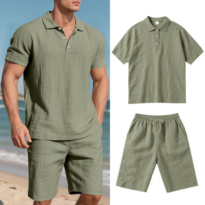 Chemise décontractée pour homme, manches courtes, short, unie, en Lin