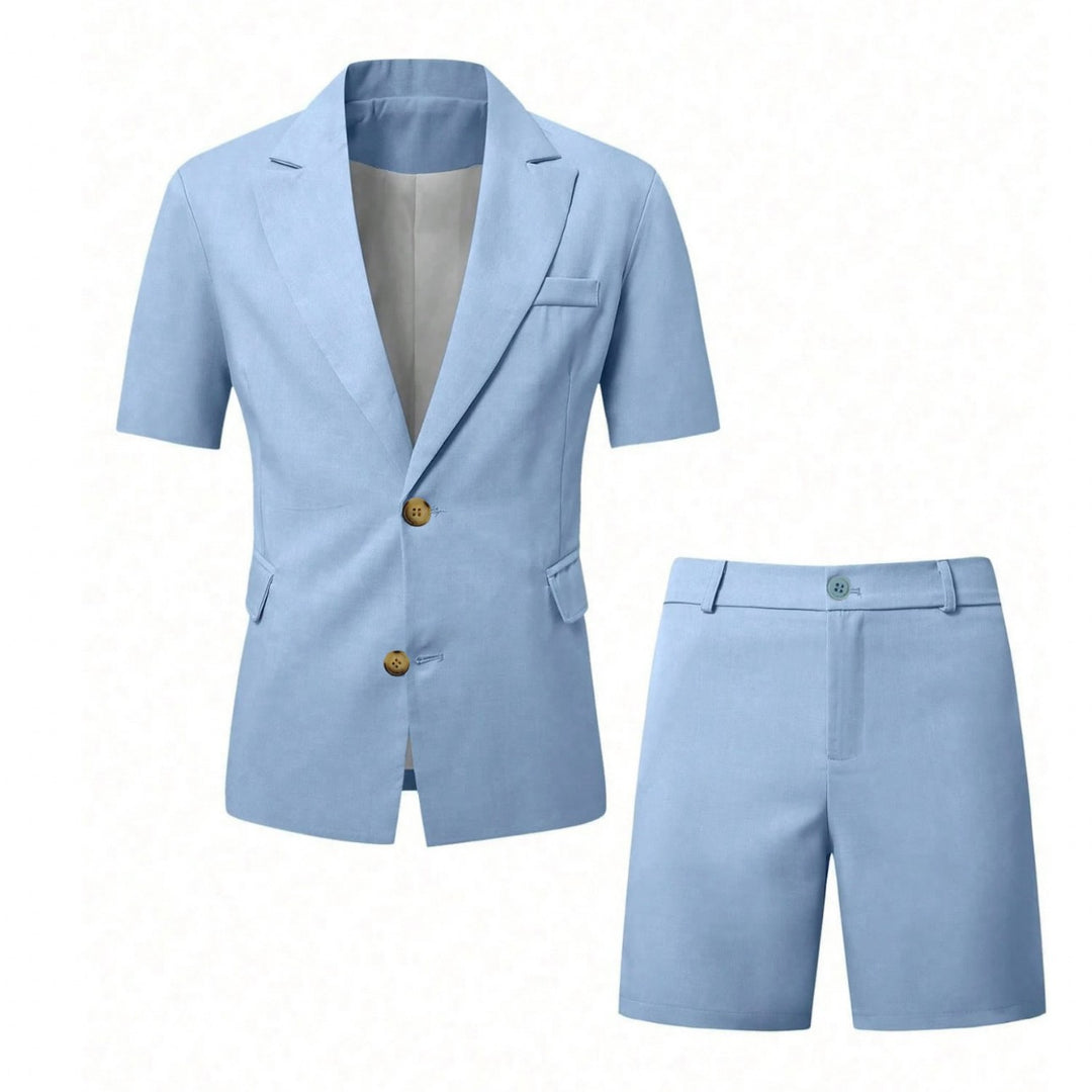 Costume 2 pièces en lin bleu clair