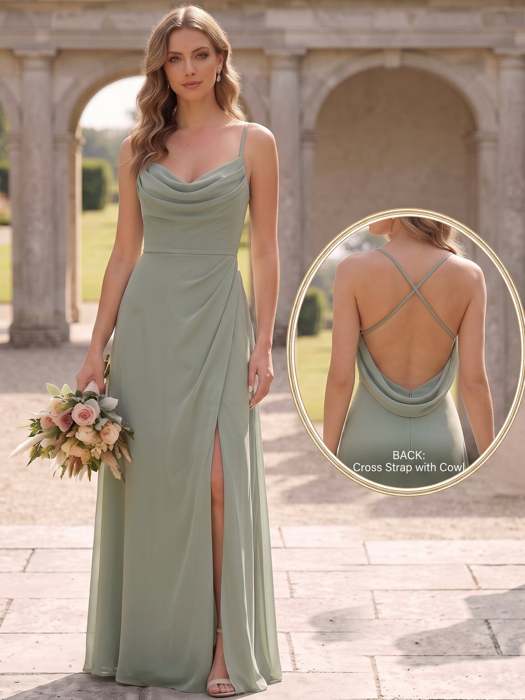 Robe de Demoiselle d'Honneur Bretelles Fines Sans Manches Ligne A/Princesse en Mousseline Longueur au Sol Froncée