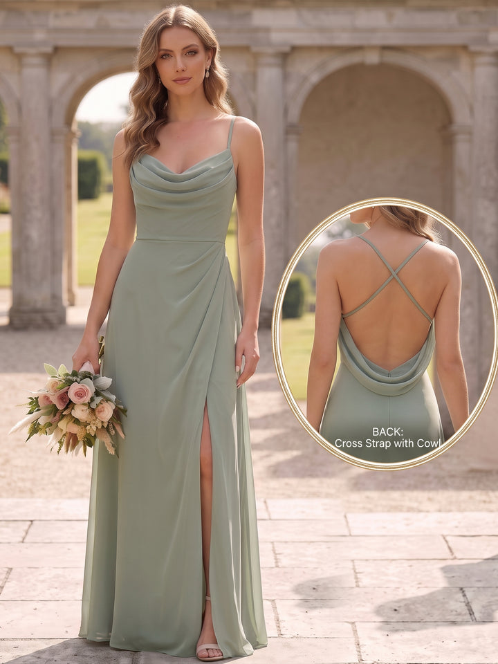 Robe de Demoiselle d'Honneur Bretelles Fines Sans Manches Ligne A/Princesse en Mousseline Longueur au Sol Froncée