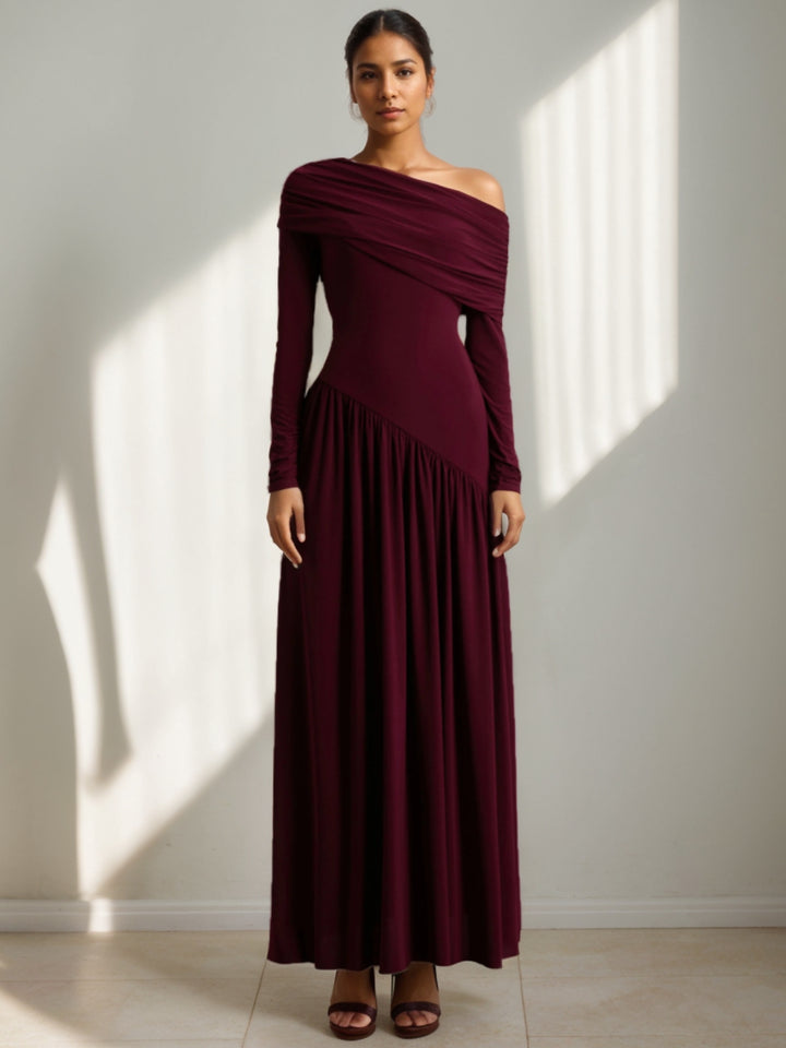 Gaine/Colonne Robe de Soirée Asymétrique Manches Longues avec Plis