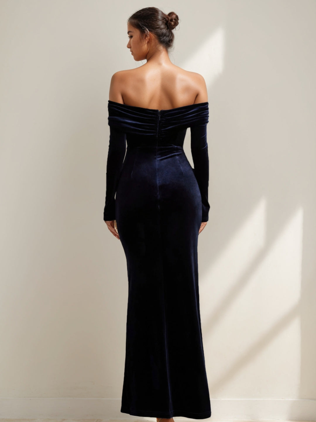 Trompette/Sirène Robe de Soirée Décolleté Manches Longues avec Fente Haute