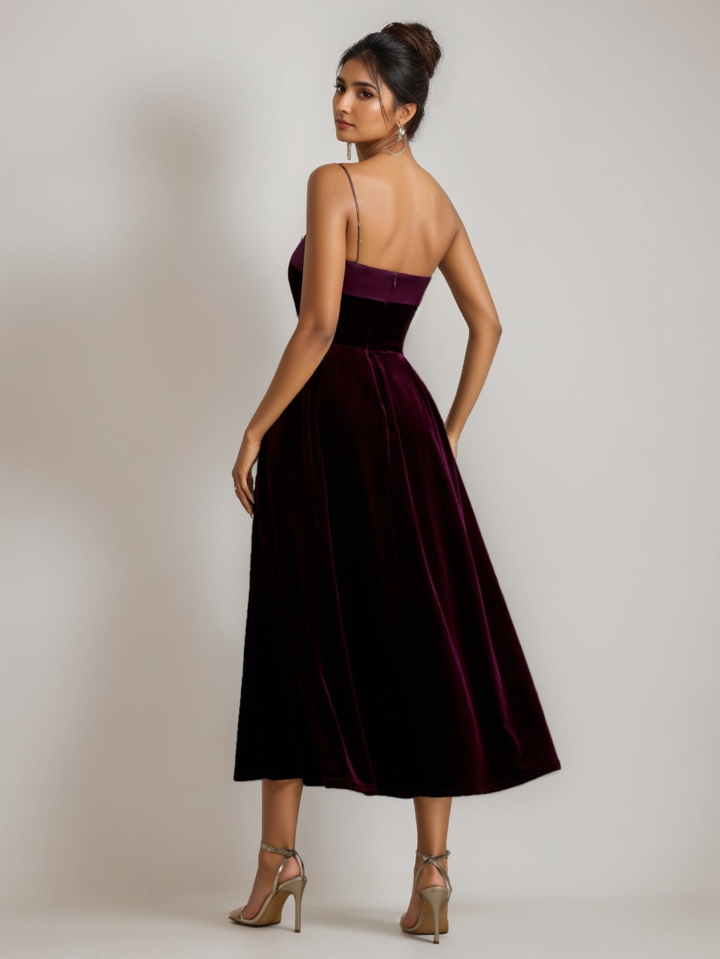 Ligne A/Princesse Robe Longueur de Thé Bustier sans Bretelles en Velours