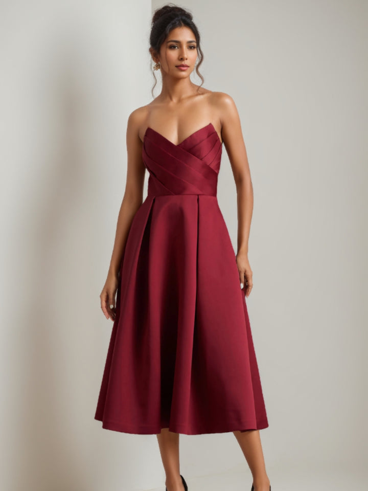 Ligne A/Princesse Robe de Soirée Décolleté en cœur Sans Manches Longueur de Thé