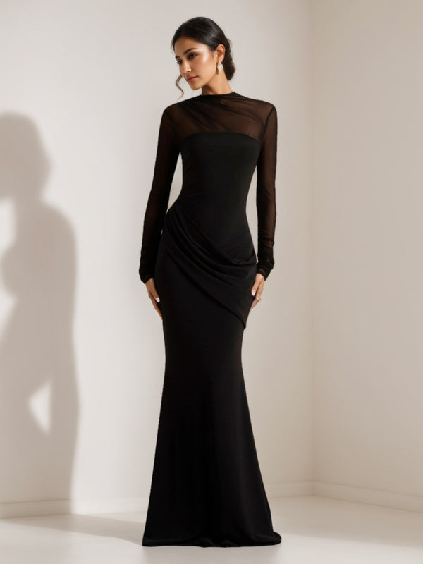 Trompette/Sirène Robe de Soirée Manches Longues avec Plis