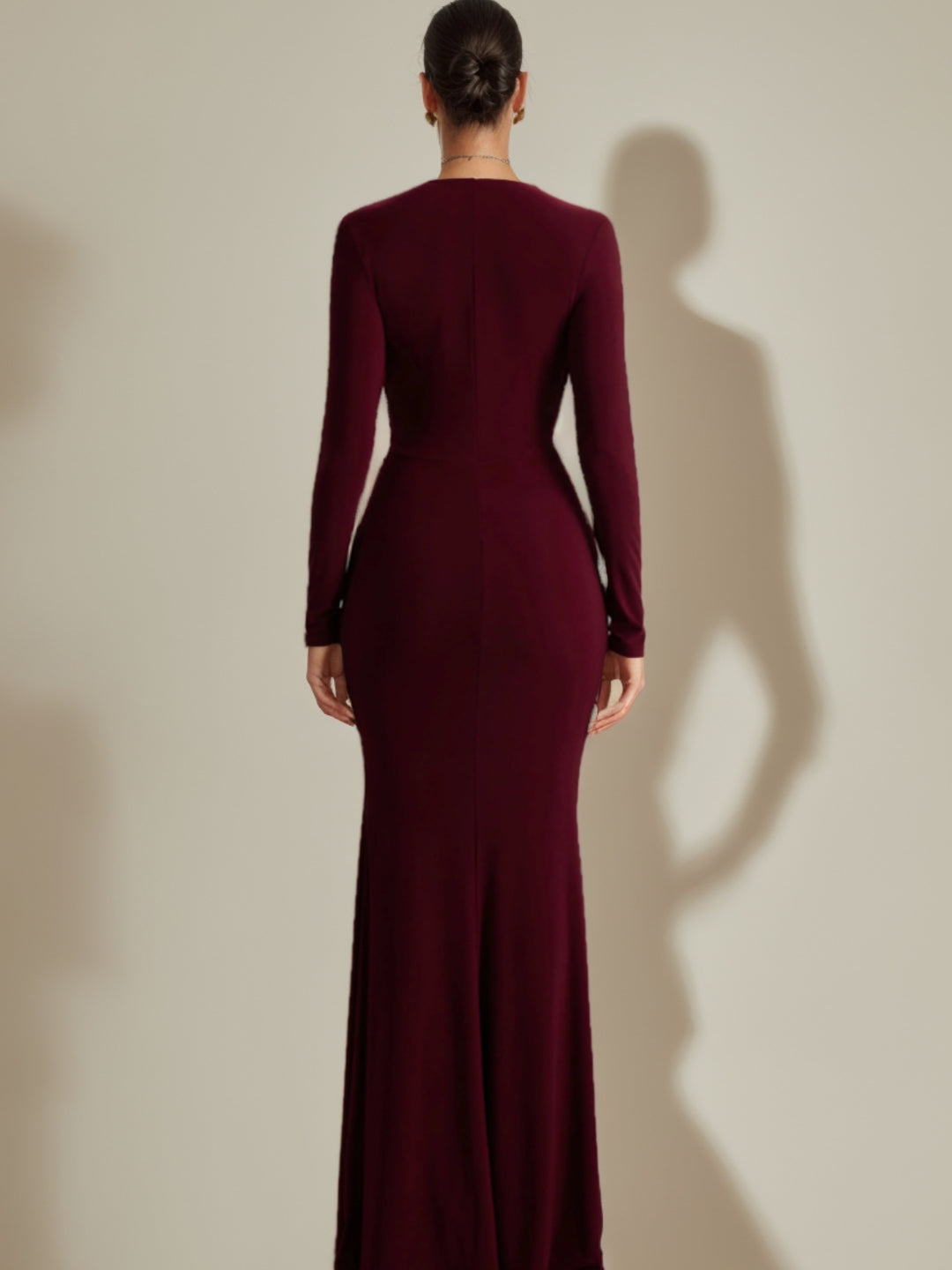 Trompette/Sirène Robe de Soirée avec Décolleté Plongeant Manches Longues Fente Haute