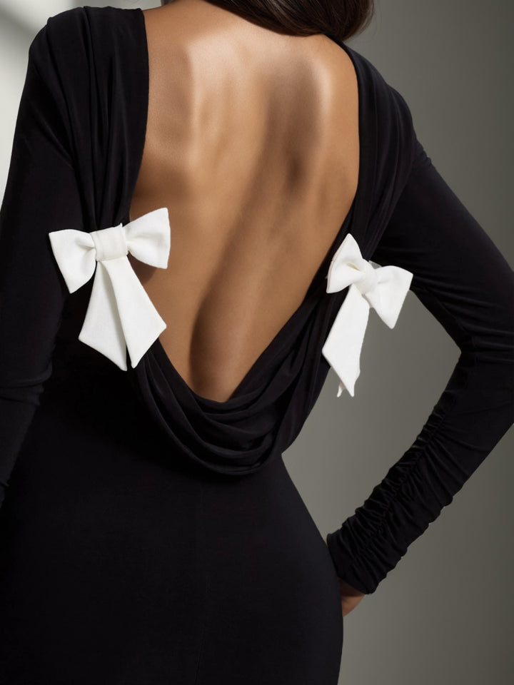 Trompette/Sirène Robe de Soirée Manches Longues et Dos Nu Drapé avec Nœuds