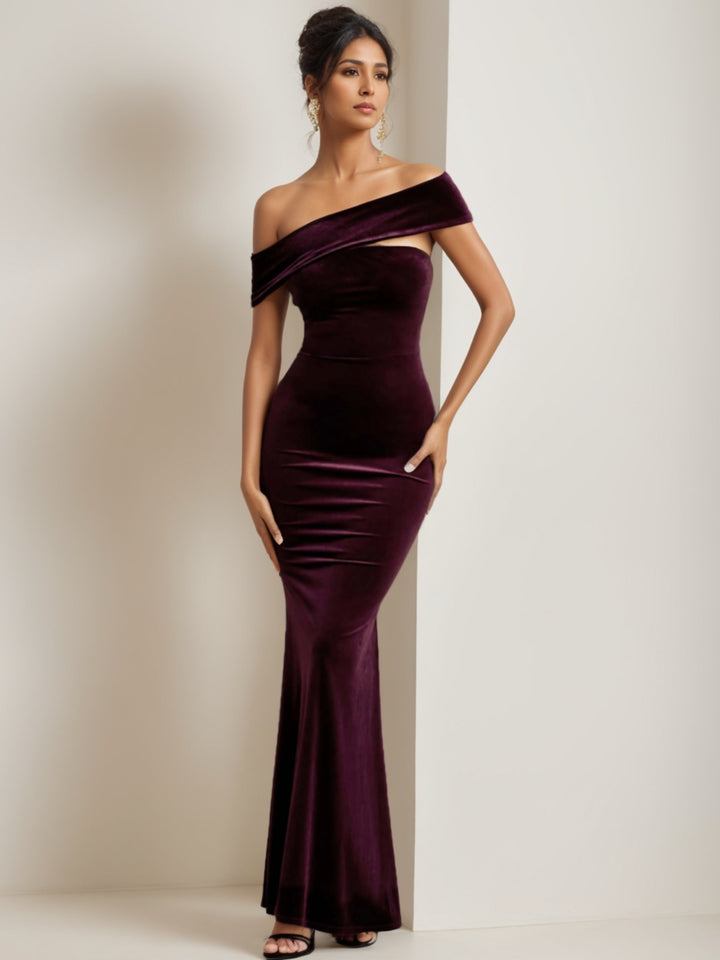 Trompette/Sirène Robe de Soirée Asymétrique Décolleté En Velours