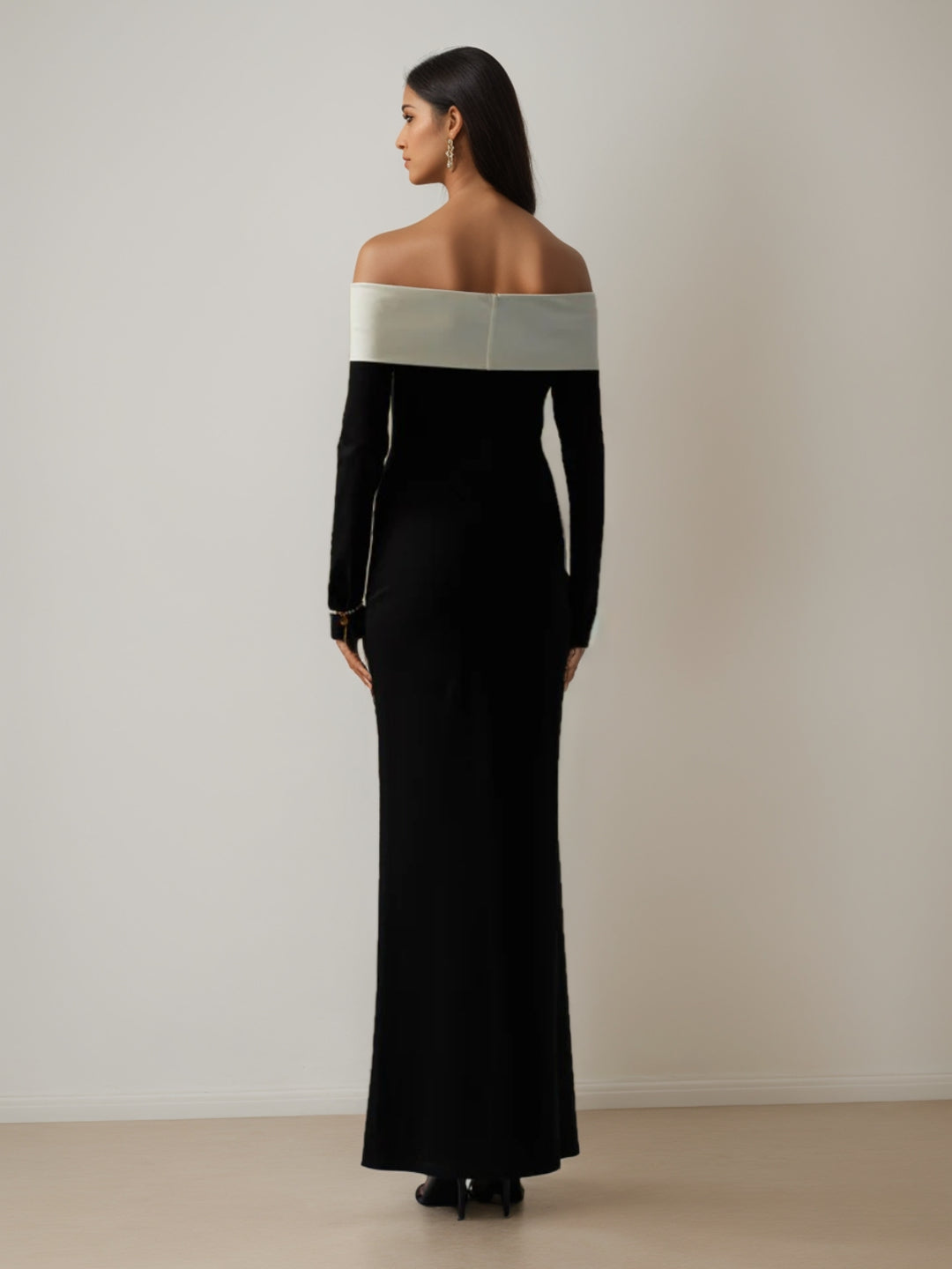 Trompette/Sirène Robe de Soirée Décolleté Encolure Repliée avec Bande Contrastée