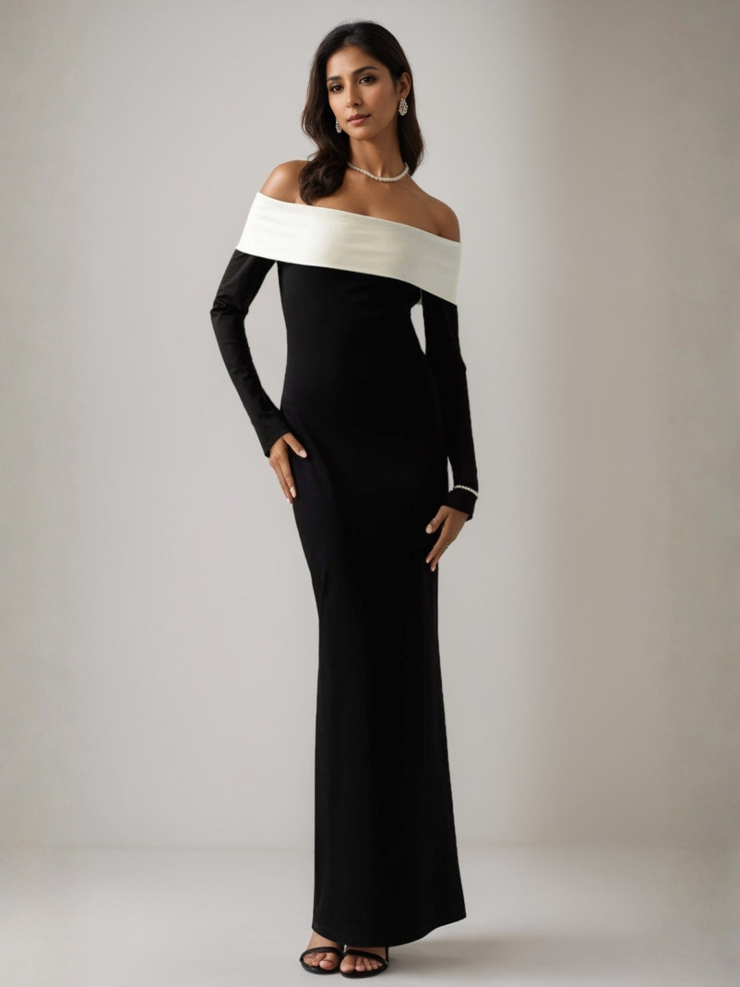 Trompette/Sirène Robe de Soirée Décolleté Encolure Repliée avec Bande Contrastée