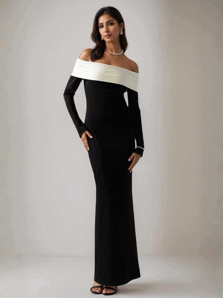 Trompette/Sirène Robe de Soirée Décolleté Encolure Repliée avec Bande Contrastée