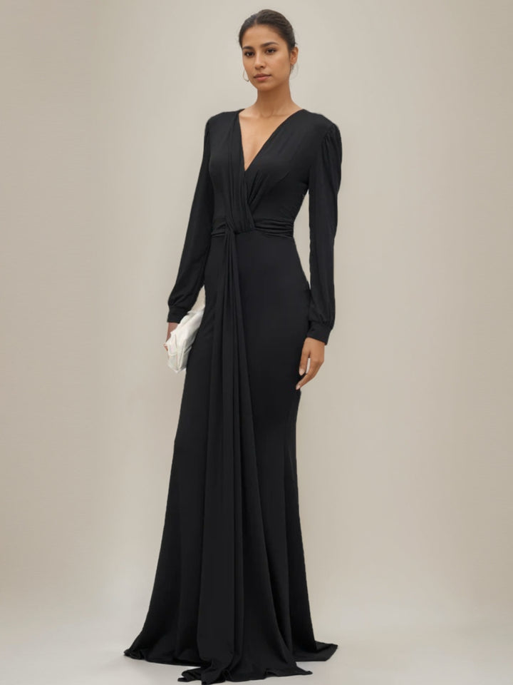 Trompette/Sirène Robe de Soirée Décolleté en V Plongeant avec Détail du Nœud