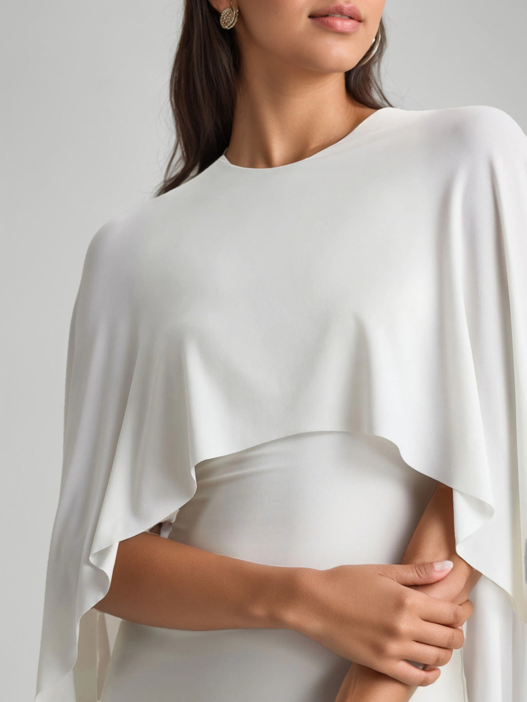 Trompette/Sirène Robe de Soirée longue drapée à manches cape