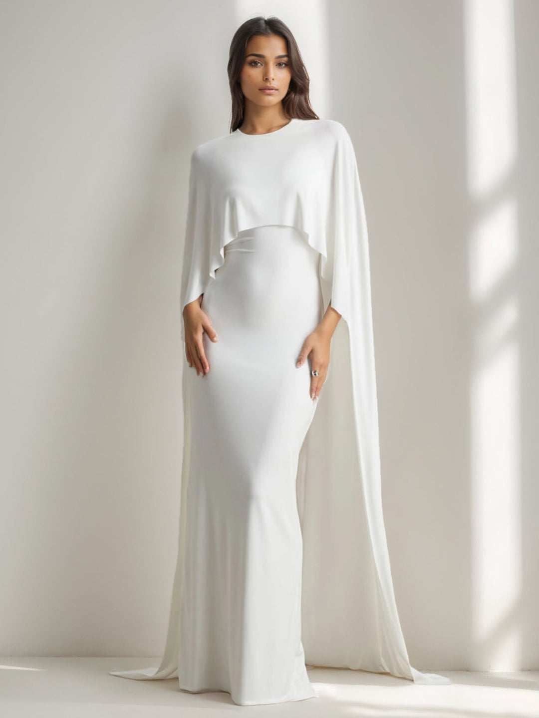 Trompette/Sirène Robe de Soirée longue drapée à manches cape