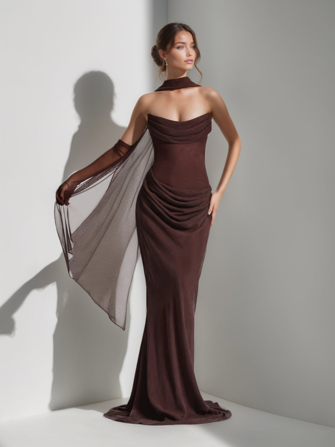 Trompette/Sirène Robe de Soirée Décolleté Drapé longue avec Bustier et Laçage dans le Dos