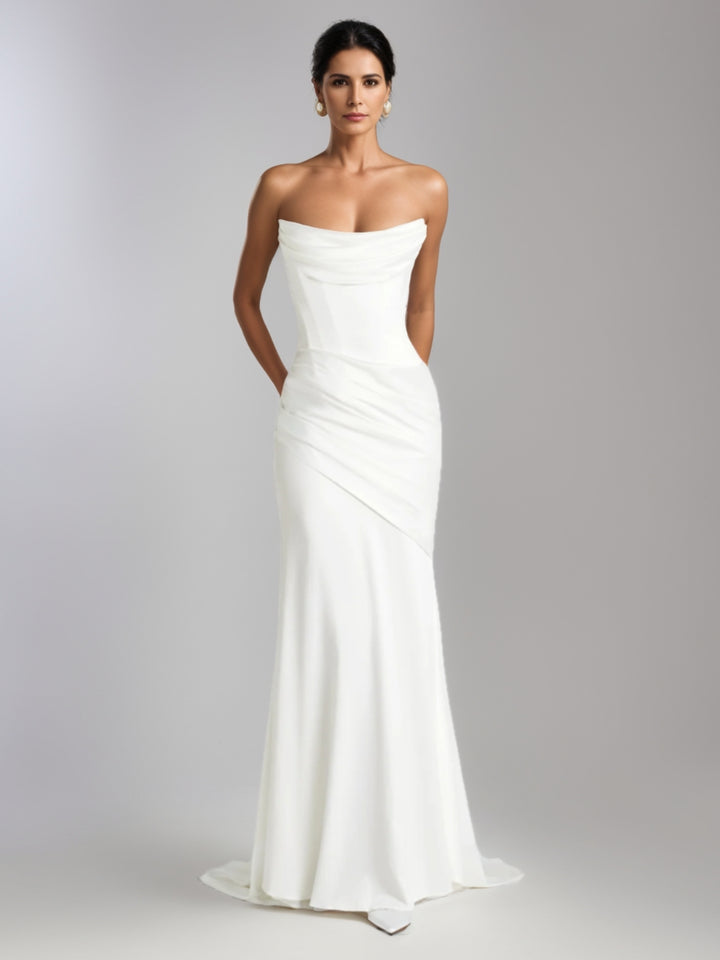 Trompette/Sirène Robe longue Décolleté avec Bustier et Laçage dans le Dos