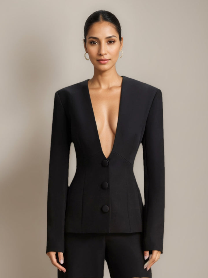 Veste de costume cintrée à col plongeant en V