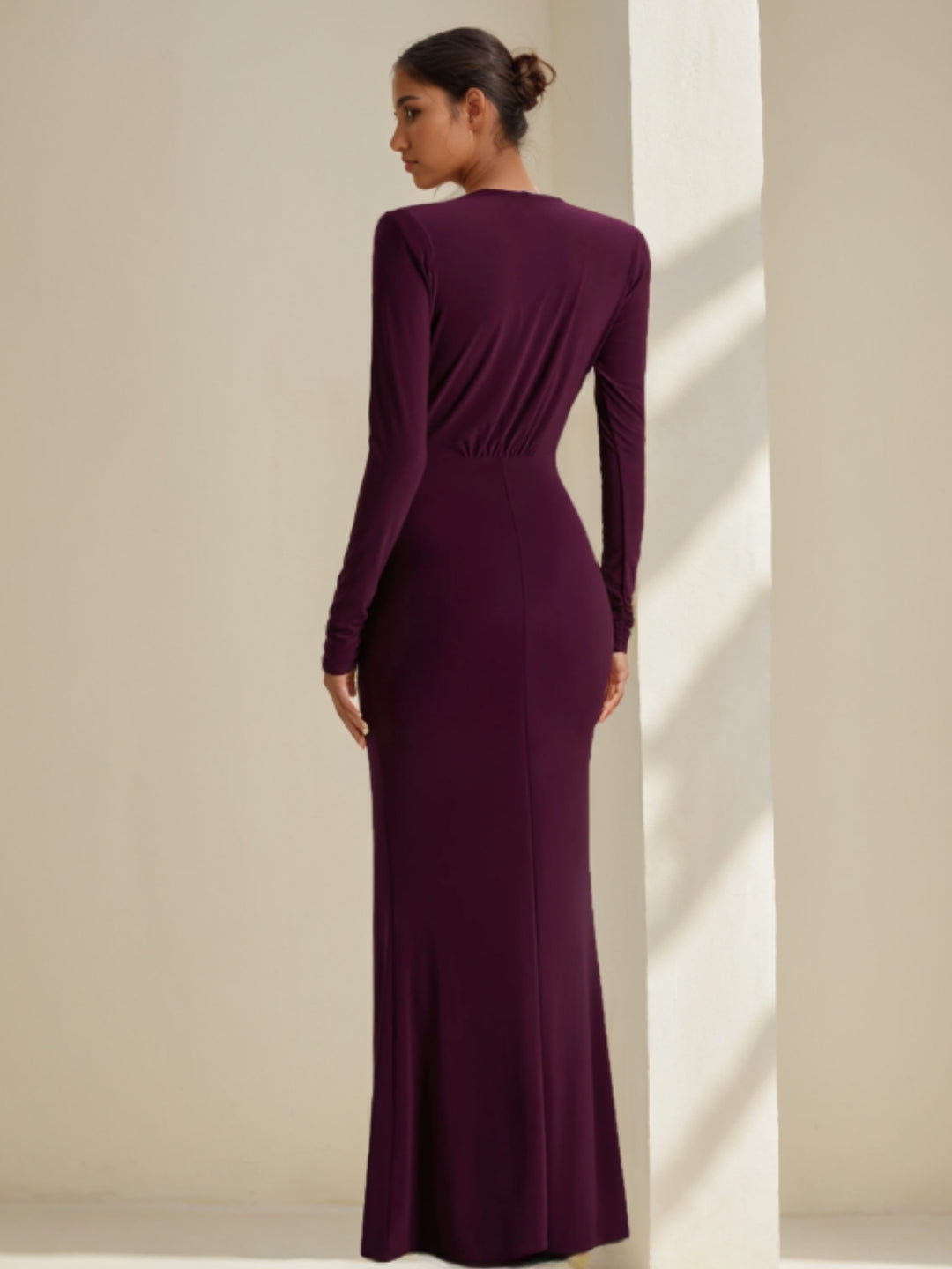 Trompette/Sirène Robe Longue Plissée à Décolleté Plongeant en V Manches Longues