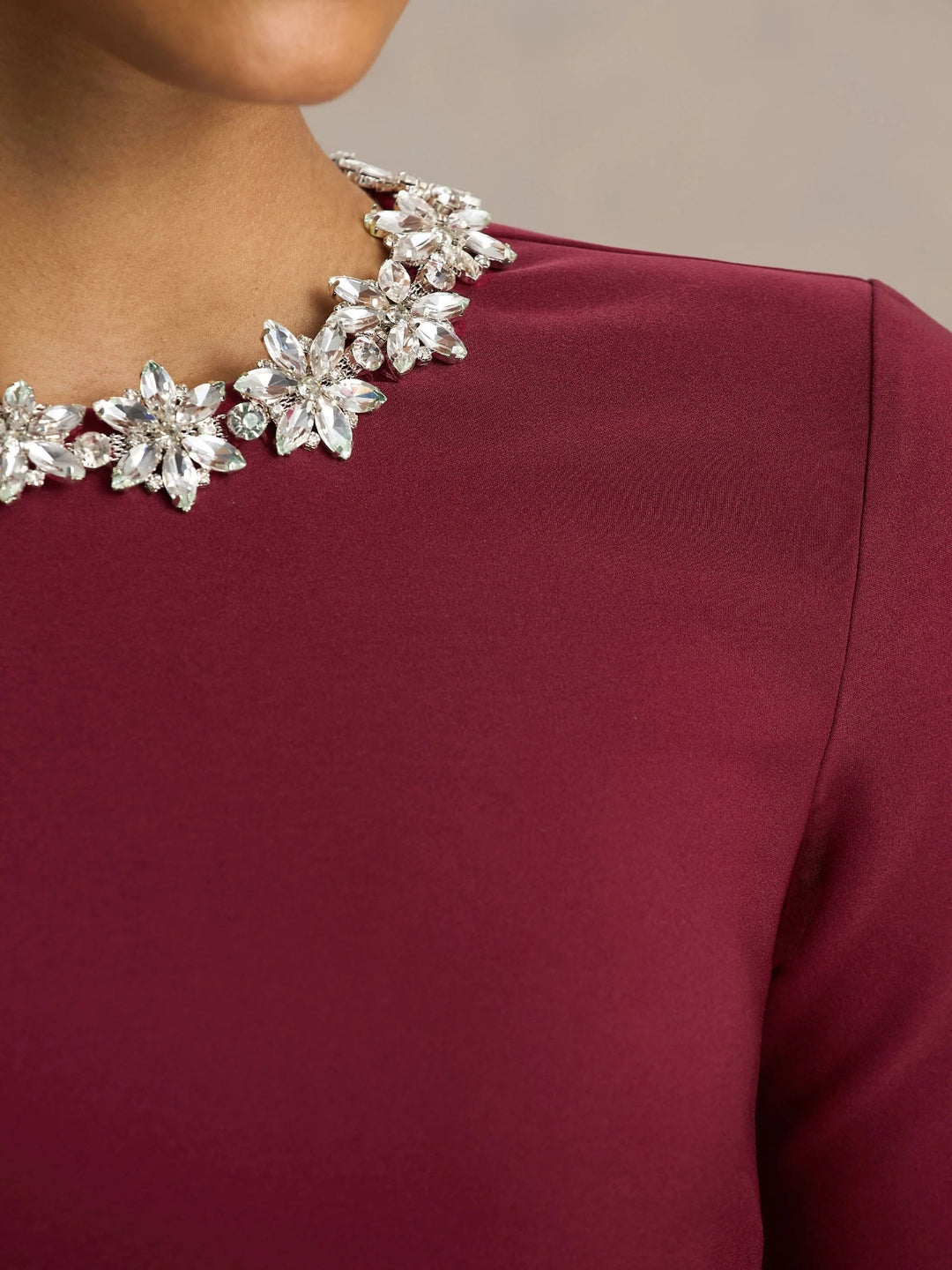 Ligne A/Princesse Robe Col Rond Orné Longueur de Thé Manches Longues