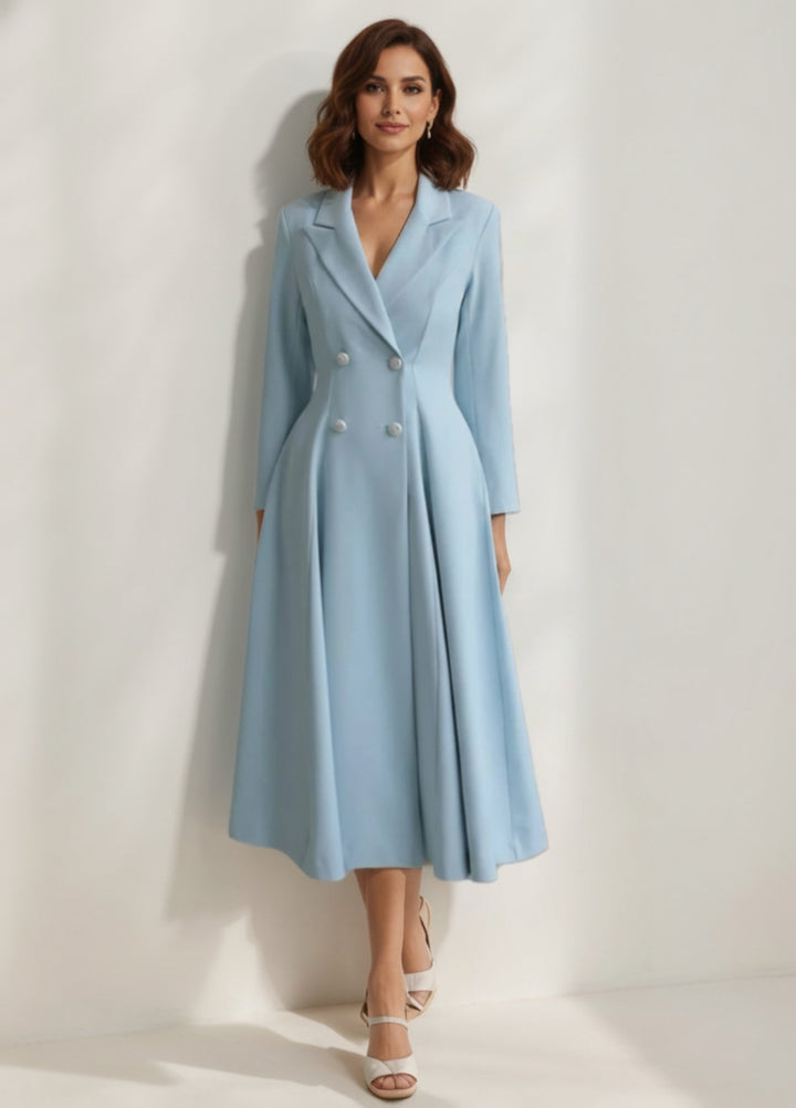 Ligne A/Princesse Robe élégante Col en V Longueur de Thé Manches Longues