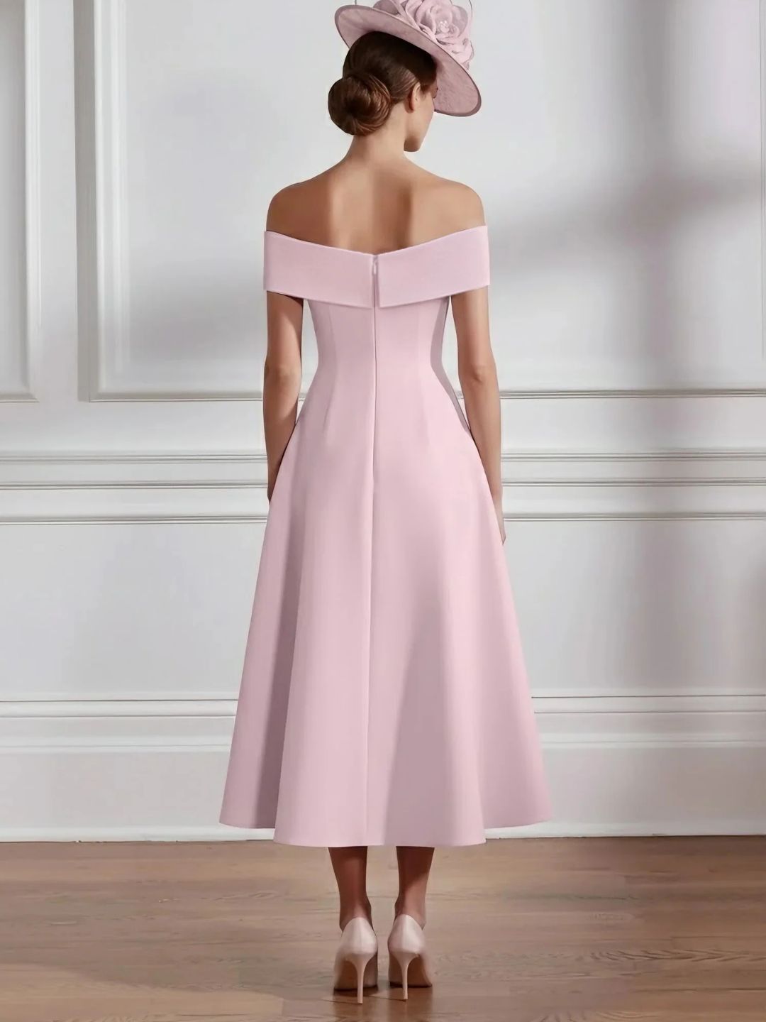 Robe mère de la mariée ligne A, manches tombantes, longueur midi à fleurs 3D