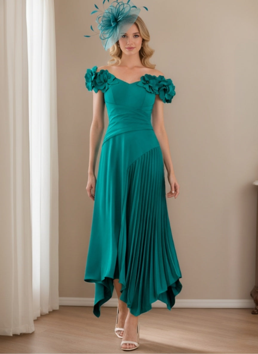 Robes pour mère de la mariée, coupe A ou princesse, en mousseline florale, avec plissé asymétrique