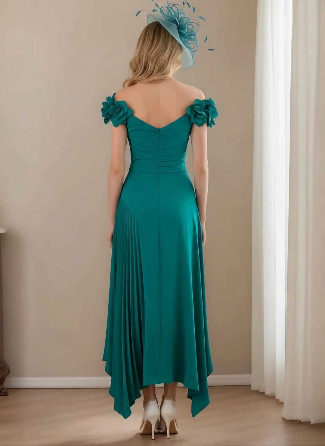Robes pour mère de la mariée, coupe A ou princesse, en mousseline florale, avec plissé asymétrique