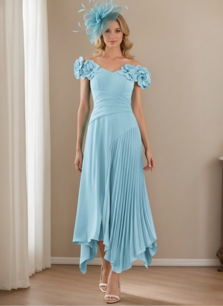 Robes pour mère de la mariée, coupe A ou princesse, en mousseline florale, avec plissé asymétrique