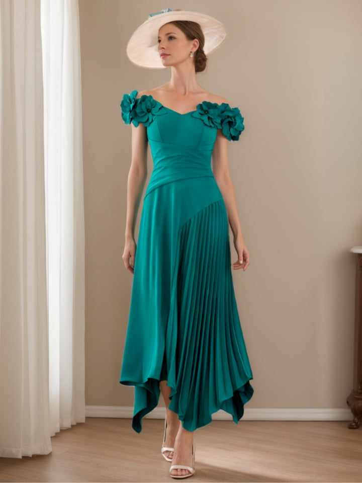 Robes pour mère de la mariée, coupe A ou princesse, en mousseline florale, avec plissé asymétrique