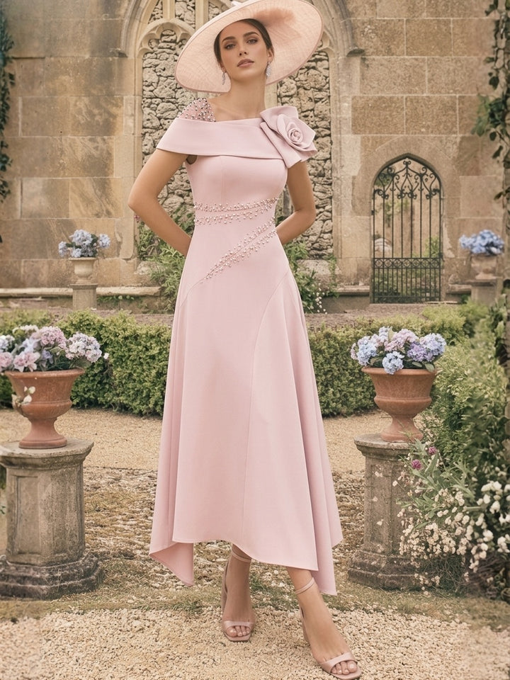 Robes pour mère de la mariée, coupe A ou princesse, longueur cheville, asymétriques, avec fleurs 3D