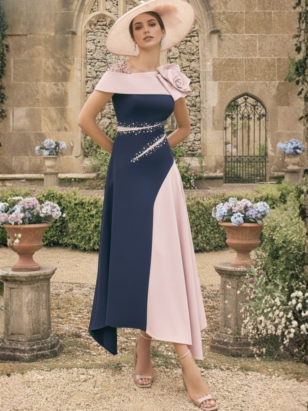 Robes pour mère de la mariée, coupe A ou princesse, longueur cheville, asymétriques, avec fleurs 3D