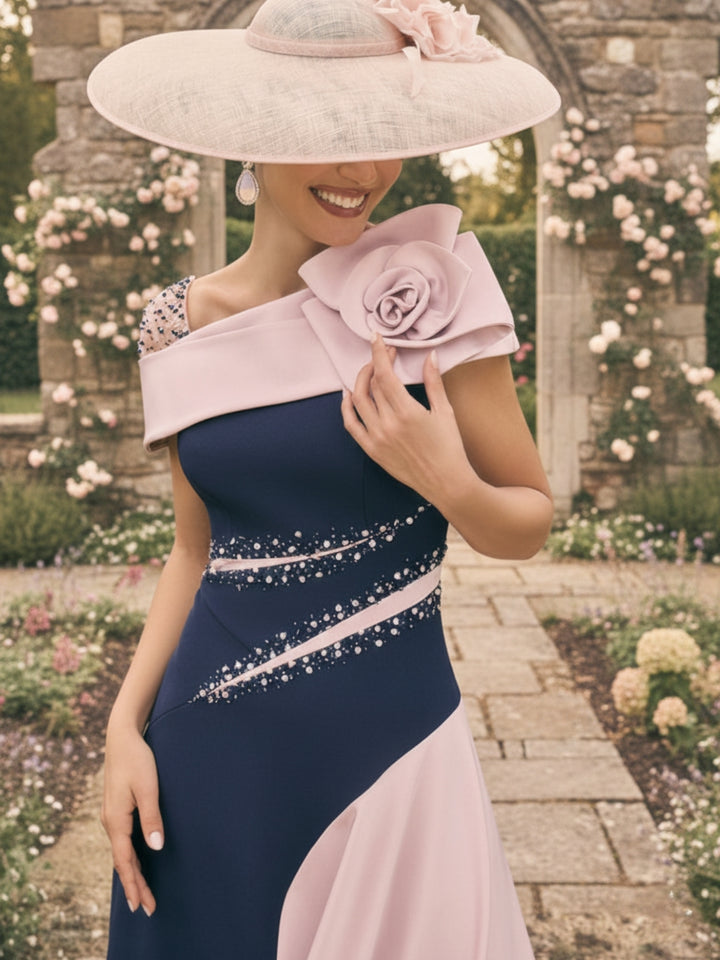 Robes pour mère de la mariée, coupe A ou princesse, longueur cheville, asymétriques, avec fleurs 3D