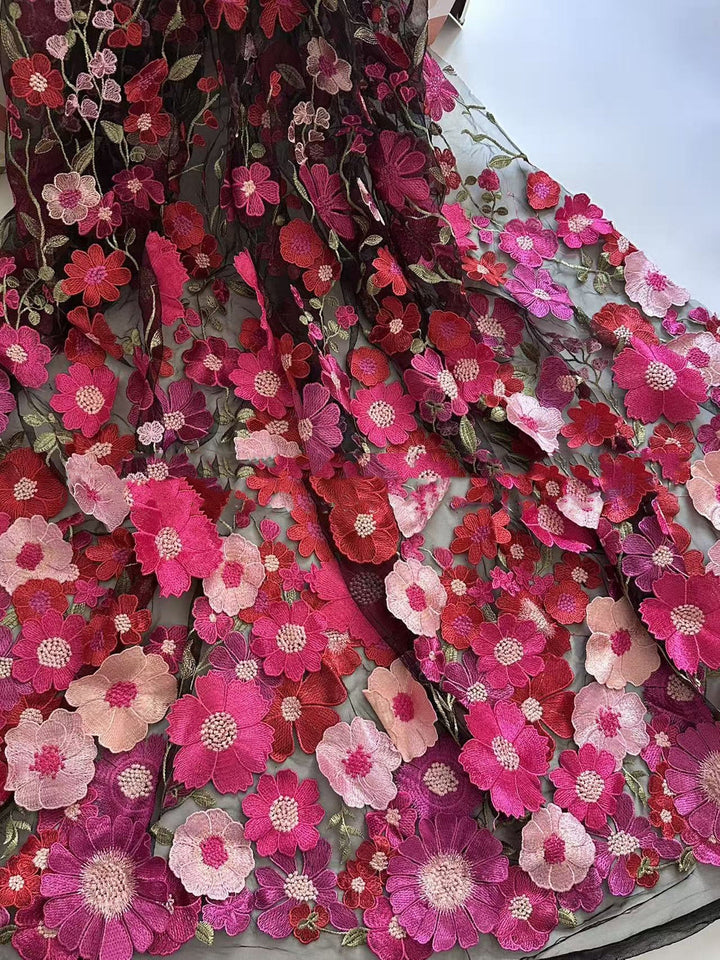 Robe mère de la mariée ligne A, col rond, manches longues, longueur midi, appliques