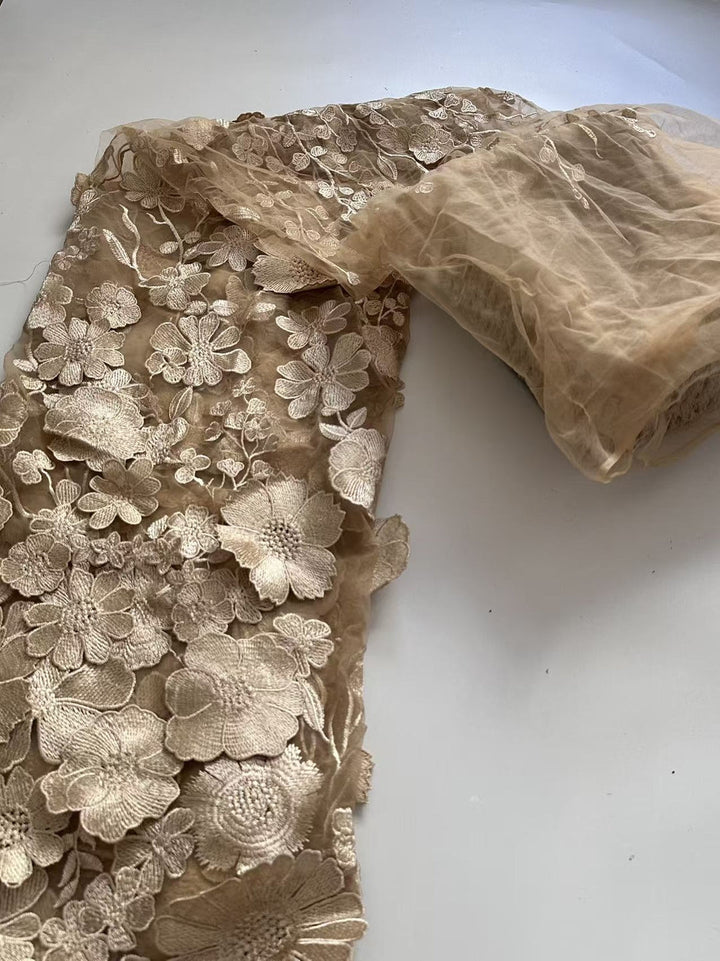 Robe mère de la mariée ligne A, col rond, manches longues, longueur midi, appliques