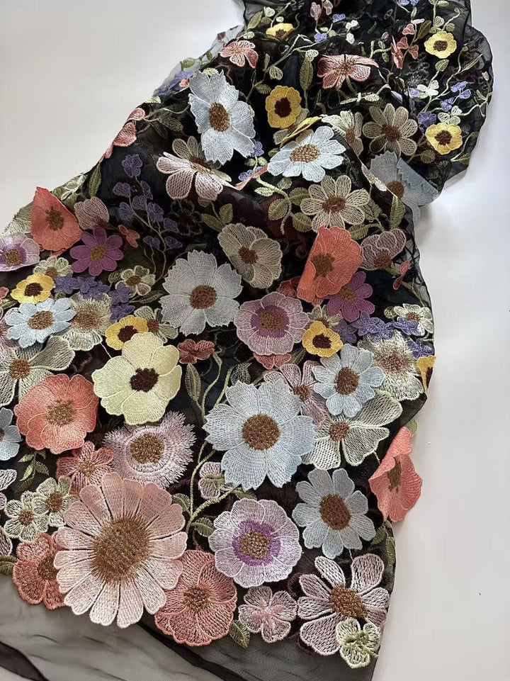 Robe mère de la mariée ligne A, col rond, manches longues, longueur midi, appliques