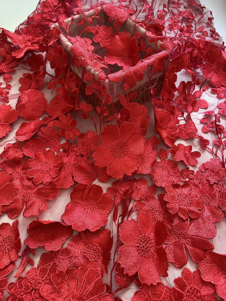 Robe mère de la mariée ligne A, col rond, manches longues, longueur midi, appliques