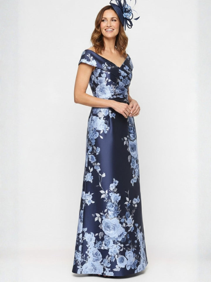 Robe mère de la mariée ligne A, manches tombantes, sans manches, longueur cheville, imprimé floral