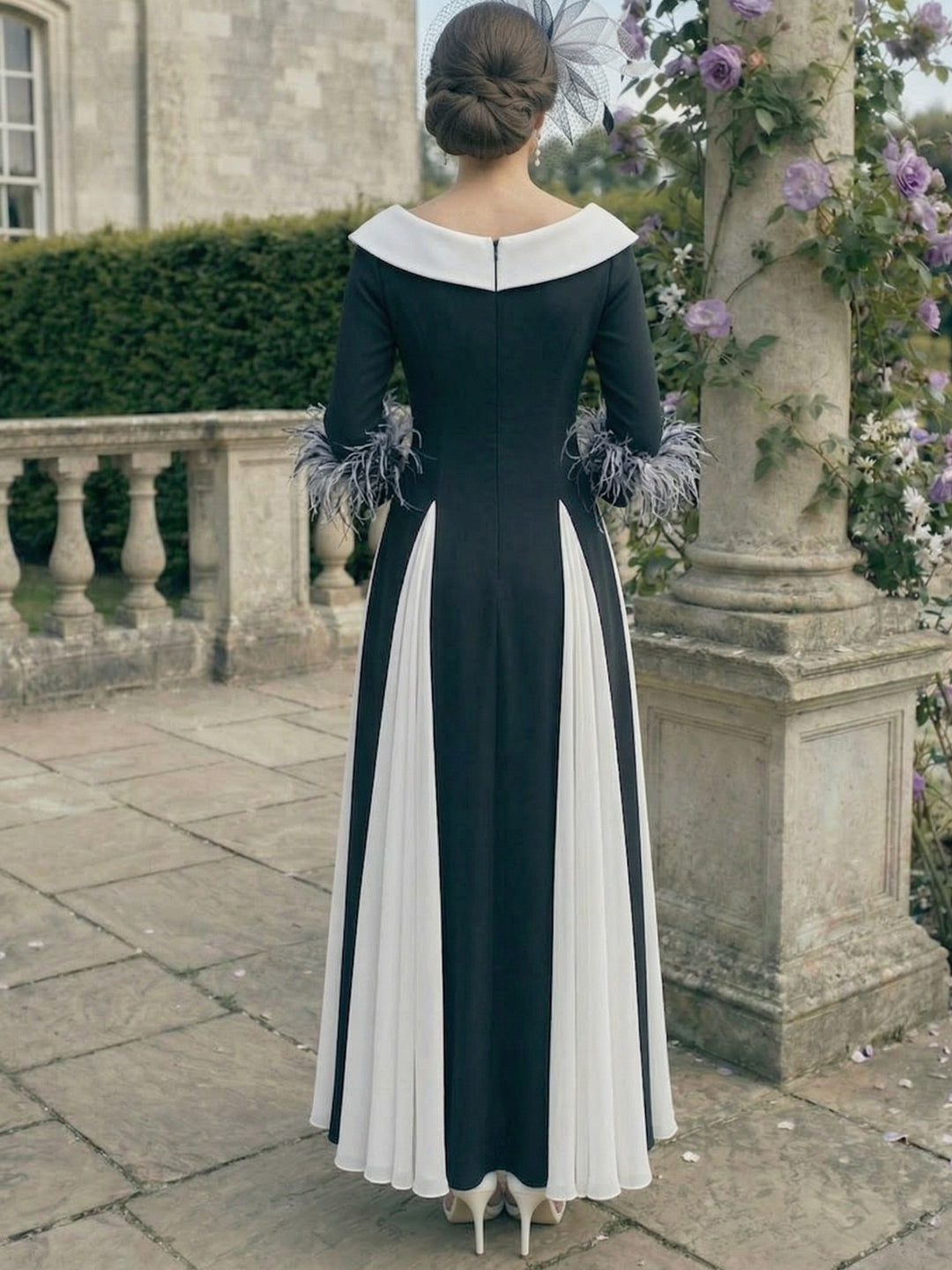 Robe ligne A/princesse, Col en V, pour mère de la mariée, longueur de la cheville, manches 3/4,Plissé