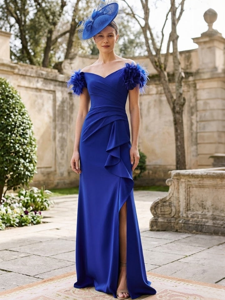 Robe Gaine/Colonne, Hors de l'Épaul, pour mère de la mariée, longueur du sol,Manches Courtes
