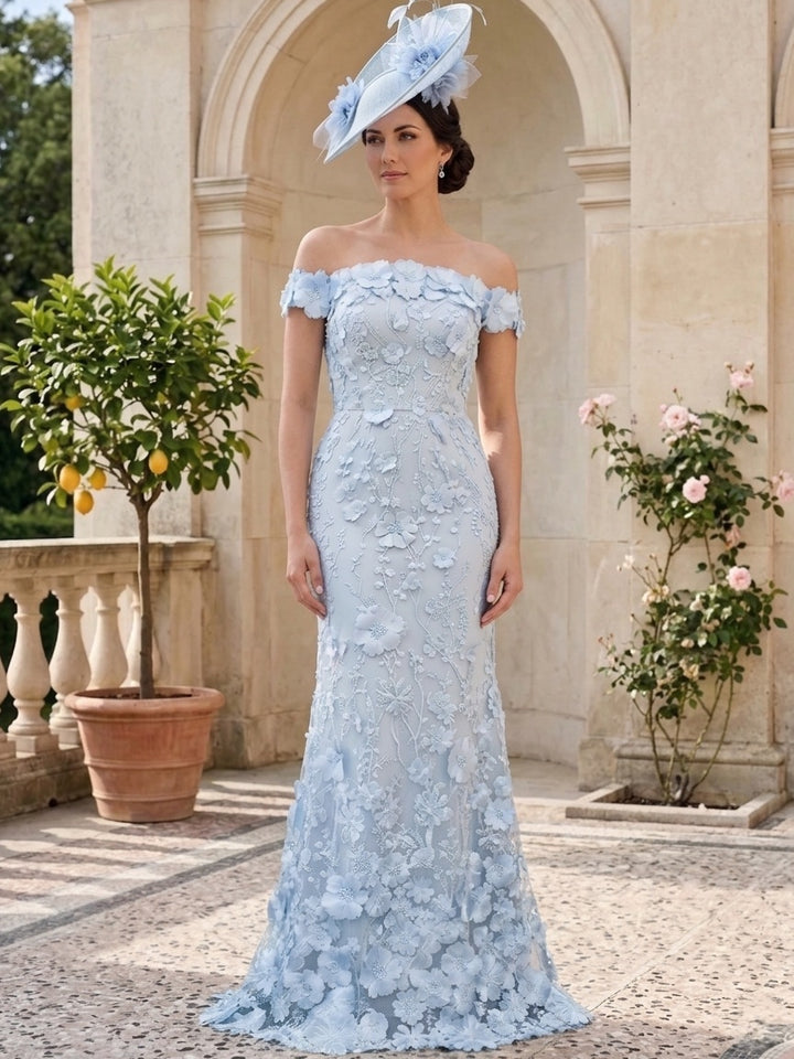 Robe Gaine/Colonne, Hors de l'Épaul, pour mère de la mariée, longueur du sol,Sans manches,Dentelle